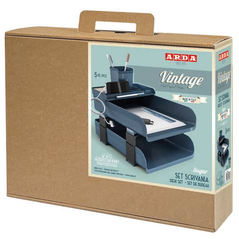 Set scrivania 5 pezzi Arda Vintage Sugar 25,4x33,5xH.28 cm azzurro 830SU